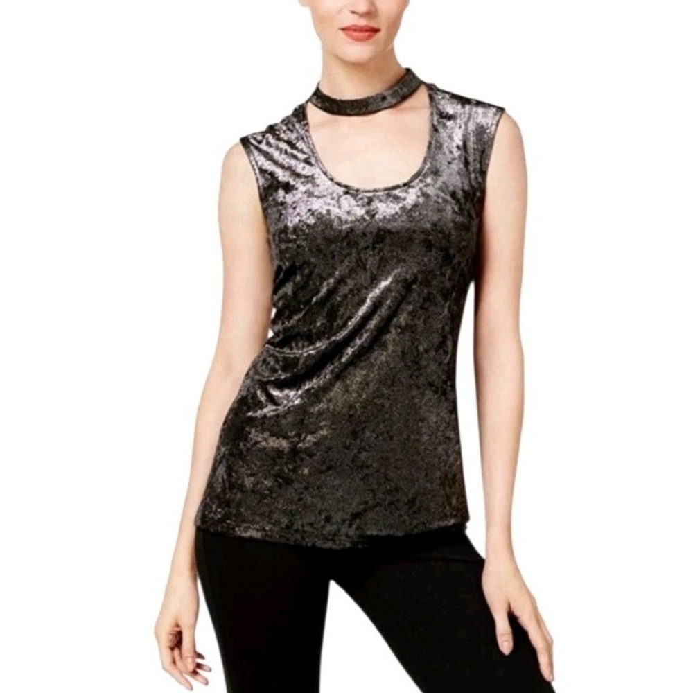 Vince Camuto Sexy Top SZ L‎ Black Open Front Back Button Collar Sleeveless #148